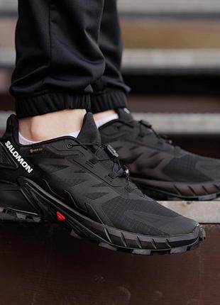 Мужские кроссовки salomon supercross 4 gore-tex nd черные спортивные водоотталкивающие из текстиля надежные на осень весну соломон