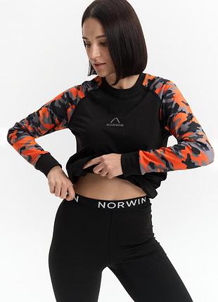 Термобелье женское norwin orange pixel черная зимняя микродайвинг на флисе норвин оригинальный комплект кофта и штаны m