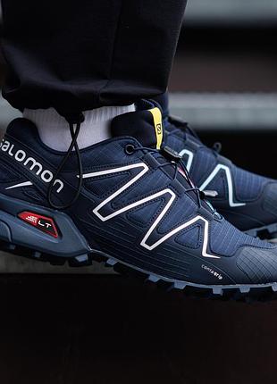 Мужские кроссовки salomon speedcross 3 nd темно синие трейловые для бега водоотталкивающие из текстиля надежные на осень весну соломон