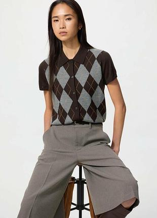Кардиган - поло uniqlo из мериносовой смеси аргайл