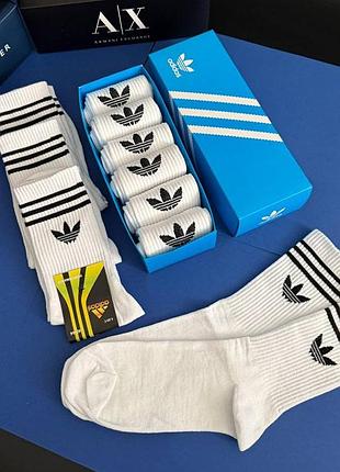 Набор мужских носков adidas белые качественные высокые носки 6 пар для мужчин в подарочной коробке адидас