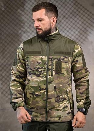 Тактическая мужская куртка флиска мультикам военная теплая кофта для военнослужащих с липучками зимняя армейская без капюшона