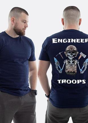 Мужская классическая футболка с принтом engineer troops скелет с минами трезубец флаг украины, темно-синяя xxl