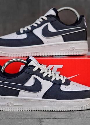 Мужские кроссовки модные nike air force 1 синие кроссы из кожи и замши для повседневных прогулок демисезонные найк аир форс