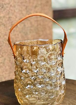 Ваза сумочка булька кожручка скло золотий 15*10*18см