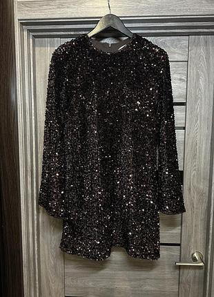 Нарядное шоколадное платье в паетку h&m