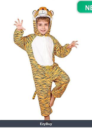 Костюм-пижама tiger для детей с декором тигра, мягкая фланель, цельная застежка-молния, размер s, на хэллоуин