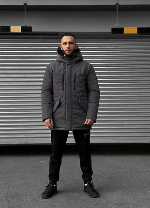 Зимняя мужская куртка на пуху gard графит удлиненная xxl