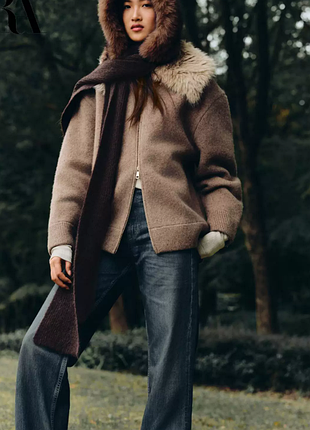 100% шерсть лавы кардиган с меховым воротником zara