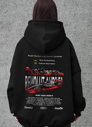 Жіноче оверсайз худі толстовка на флісі з капюшоном та принтом without revolut audi black