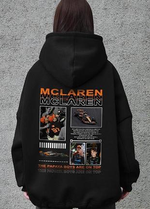 Жіноче оверсайз худі толстовка на флісі з капюшоном та принтом without papaya boys mclaren black