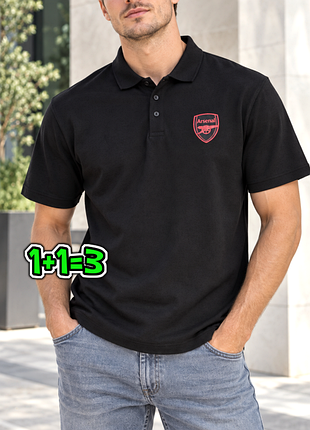 🎁1+1=3** базовая черная мужская футболка поло arsenal, размер 50 - 52