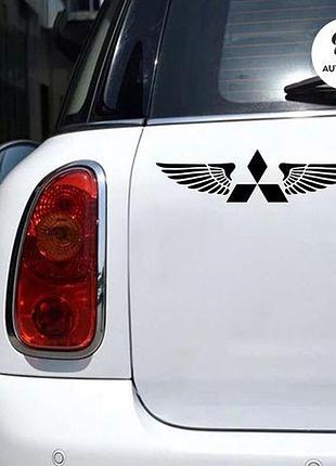 Наклейка на авто oracal логотип mitsubishi с крыльями 30х9 см, черный