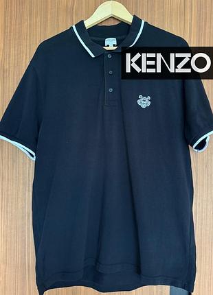 Черная хлопковая футболка-поло kenzo с изображением тигра (оригинал)
