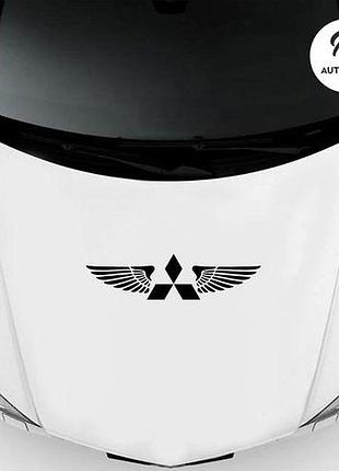 Наклейка на авто oracal логотип mitsubishi с крыльями 40х12 см, черный