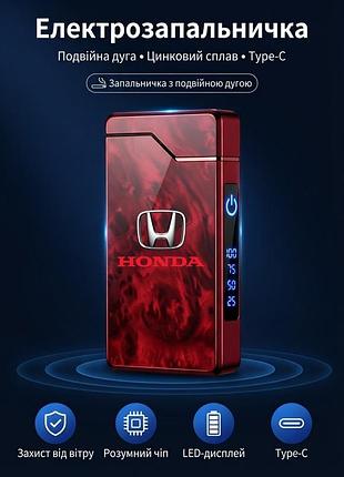 Электрозажигалка с принтом honda и двойной дугой, usb type-c — красная металлическая ветрозащитная импульсная зажигалка с