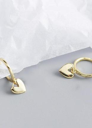 Сережки сердечка позолота 18к срібло 4