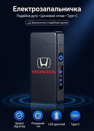 Электрозажигалка с принтом honda и двойной дугой, usb type-c — черная металлическая ветрозащитная импульсная зажигалка с