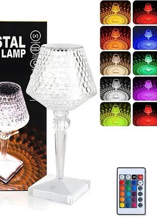 Оченка! настільна led-лампа crystal table lamp rgb із сенсорним керуванням, пультом керування, 16 кольорами (плохе паковання 3549)