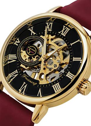 Жіночий наручний годинник forsining rich ruby red механічний, 2 ремінці.
