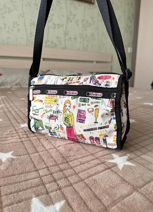 Вінтажна сумка на плече lesportsac x sara schwartz made in usa жіноча легка нейлонова сумочка lesportsac vintage