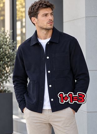 🎁1+1=3** фірмова темно-синя чоловічі куртка-сорочка marks&spencer, розмір 44 - 46
