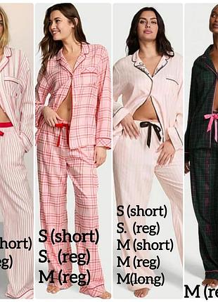 Victoria's secret xs s m l 40 38 36 34 short long regular пижама в клетку фланелевая хлопковая