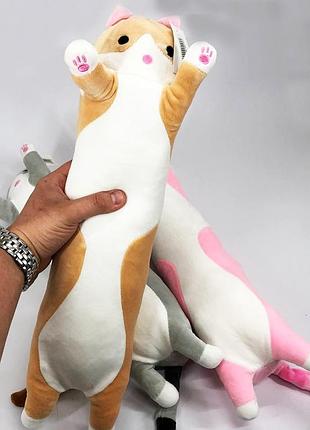 Кот обнимусь мягкий, кот-батон с мягким плюшем, кот подушка из флиса длинный мягкий zh-99