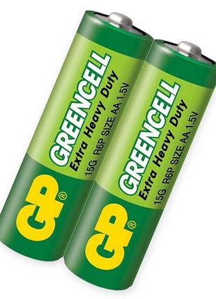 Батарейка aa солевая 1.5v пальчик gp greencell 2шт пленка