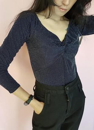 Боди-блуза с люрексом boohoo темно-синий 48, xl
