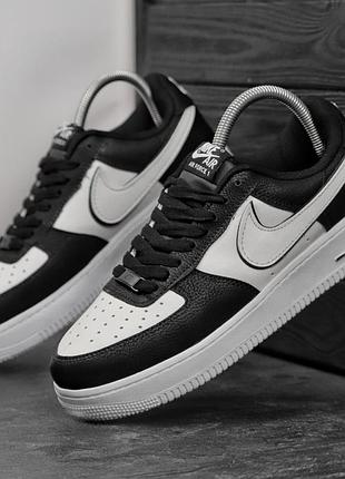 Мужские кроссовки модные nike air force 1 черно белые кроссы кожа и текстиля для повседневных прогулок демисезонные найк аир форс