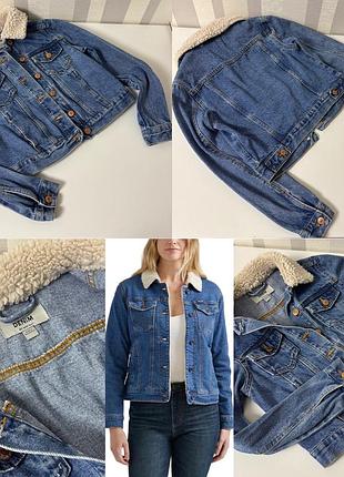 Denim підліткова джинсовка , джинсова курточка 34 розмір xs з воротом шерпи