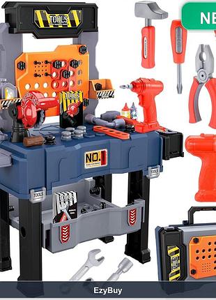 Дитячий верстак kids tool bench у формі кейса для імітації роботи майстра вдома або на свіжому повітрі