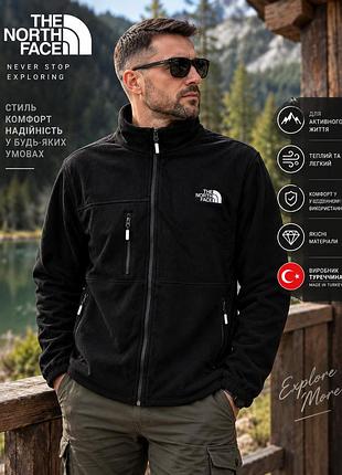 Чоловіча флісова кофта the north face батал великих розмірів на змійці, чорного кольору — туреччина 7xl
