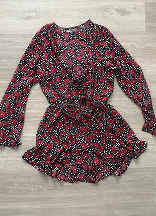 Ромпер квітковий довгі рукава на завʼязка спереду