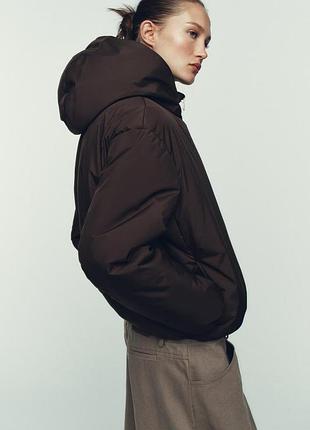 Теплая дутая куртка zara / шоколадная 6