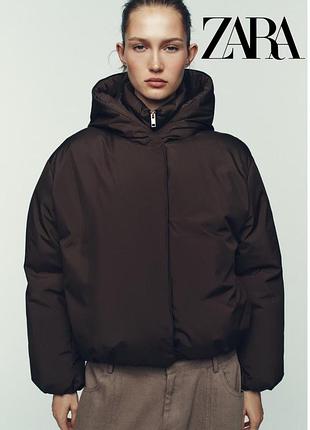 Теплая дутая куртка zara / шоколадная