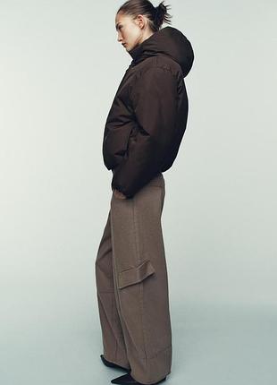 Теплая дутая куртка zara / шоколадная 9