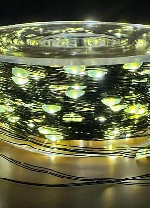 Светодиодная гирлянда «роса» 200 м, 2000 led, зеленый провод, 8 режимов, теплый белый