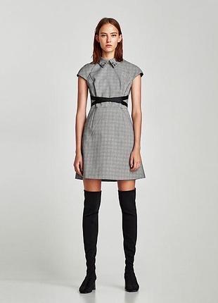 Чарівна сукня у клітинку з паском та коміром zara