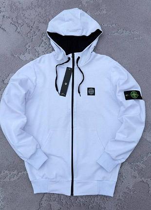 Чоловіча кофта stone island білий весняна осіння зіп худи стон айленд на блискавці з патчем (b)