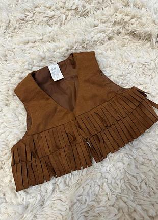 Коричневий дитячий замшевий жилет із бахромою від бренду h&m 12/18 м