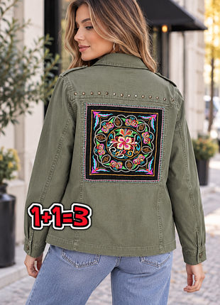 🎁1+1=3** стильна жіноча куртка парка хакі river island, розмір 46 - 48