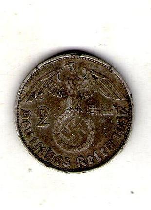 Германия - третий паркосёр 2 рейосмарки, 1937 год серебро 0.625, 8g, ø 25mm no2438