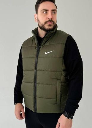 Мужская жилетка nike хаки без капюшона из плащевки безрукавка найк xxl (bon)