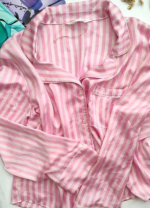 Атласная розовая пижама в полоску кофта верх primark l xl 42 44 16 46