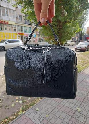 Сумка женская кожаная черная через плечо на два отделения натуральная кроссбоди
