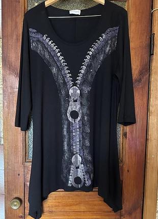 Подовжена туника блуза батал великого розміру з принтом "блискавка" amy vermont, 3xl / 58-60