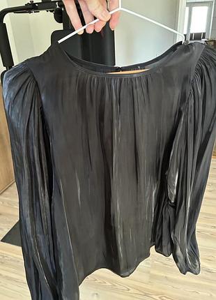 Чорна блискуча блуза c&a з об’ємними рукавами, oversize s–l