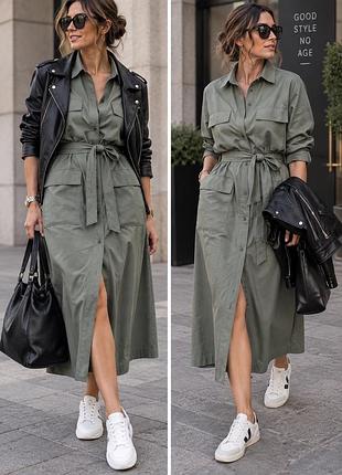 Сукня zara сафарі  100% бавовна, колір хакі, s/m